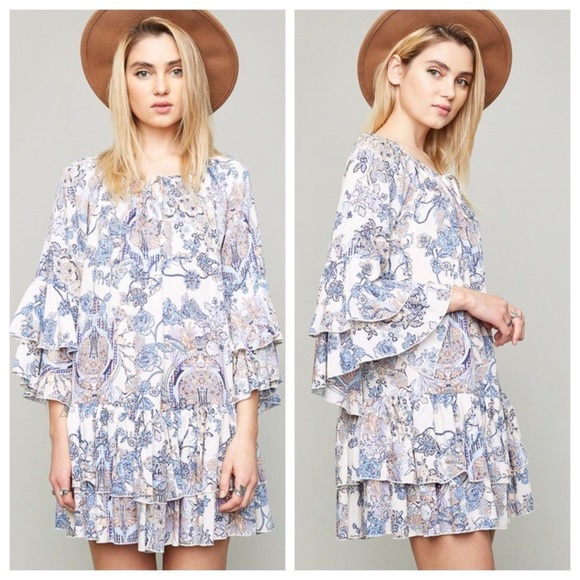 PLUS Size Floral Boho Ruffle Minidress - Picture 4 of 7